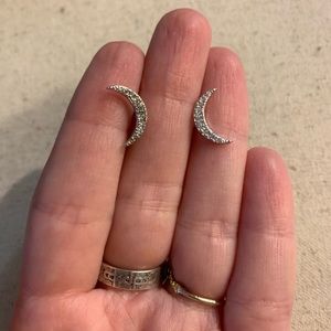 Sterling Silver Sparkling Moon Stud Earrings